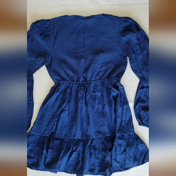 Abercrombie & Fitch blue long Sleeve baby doll ruffle mini dress size XS NWT - Picture 7 of 10